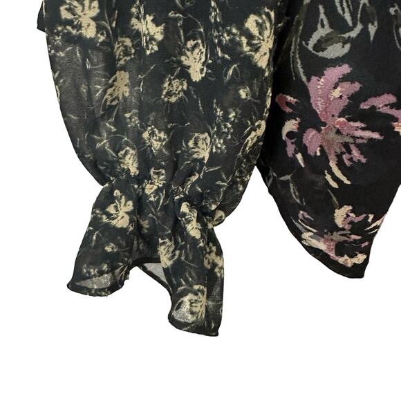 ASTR The Label Becky Floral Sheer Blouse Womens Top Size‎ M Boho Peasant Black - Picture 6 of 6